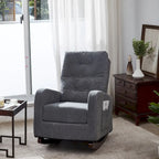 Moderna mecedora tapizada de respaldo alto de 28.74 con botones, patas de madera maciza y bolsillo lateral