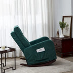 Moderna mecedora tapizada de respaldo alto de 28.74 con botones, patas de madera maciza y bolsillo lateral