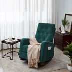 Moderna mecedora tapizada de respaldo alto de 28.74 con botones, patas de madera maciza y bolsillo lateral