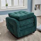 Moderna mecedora tapizada de respaldo alto de 28.74 con botones, patas de madera maciza y bolsillo lateral