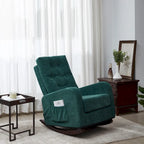 Moderna mecedora tapizada de respaldo alto de 28.74 con botones, patas de madera maciza y bolsillo lateral