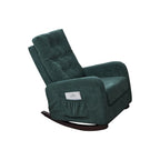Moderna mecedora tapizada de respaldo alto de 28.74 con botones, patas de madera maciza y bolsillo lateral