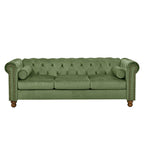 Sofá Chesterfield de terciopelo verde de 74.5" con capitoné, brazos enrollados, patas torneadas y diseño elegante