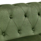 Sofá Chesterfield de terciopelo verde de 74.5" con capitoné, brazos enrollados, patas torneadas y diseño elegante