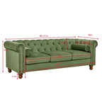 Sofá Chesterfield de terciopelo verde de 74.5" con capitoné, brazos enrollados, patas torneadas y diseño elegante