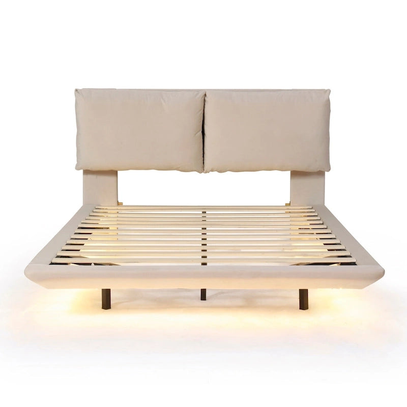 Cama de plataforma flotante de terciopelo con luz de sensor
