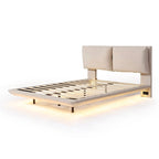 Cama de plataforma flotante de terciopelo con luz de sensor