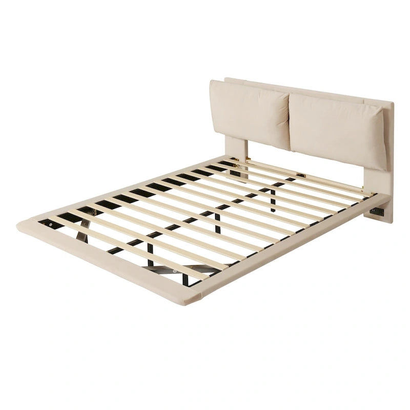 Cama de plataforma flotante de terciopelo con luz de sensor