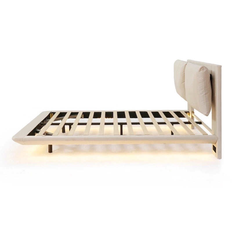 Cama de plataforma flotante de terciopelo con luz de sensor