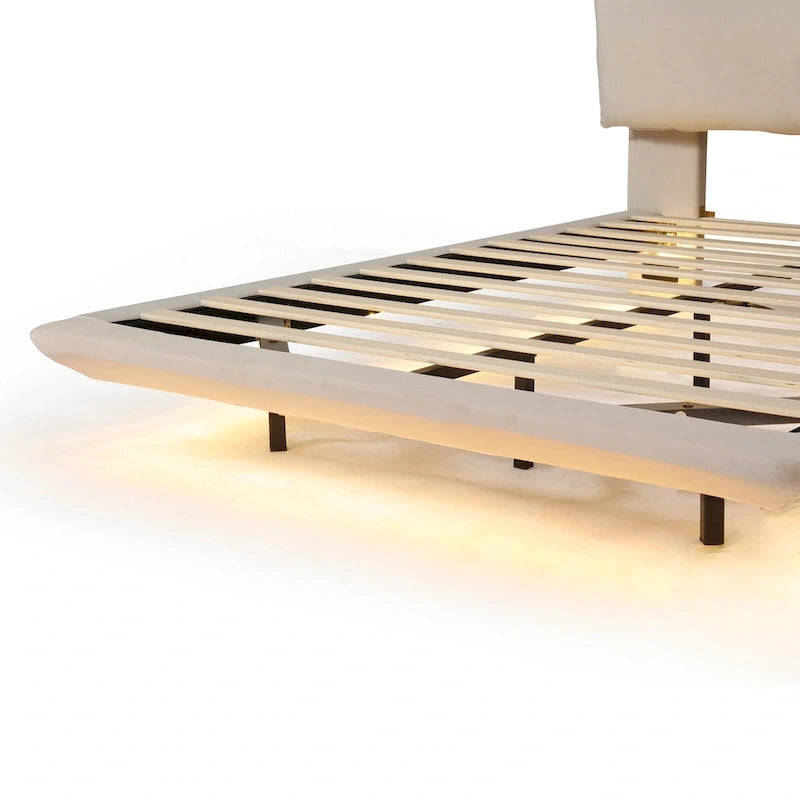Cama de plataforma flotante de terciopelo con luz de sensor