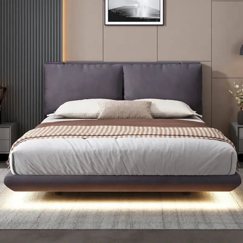Cama de plataforma flotante de terciopelo con luz de sensor