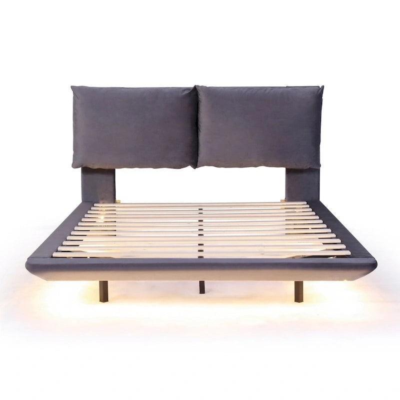 Cama de plataforma flotante de terciopelo con luz de sensor