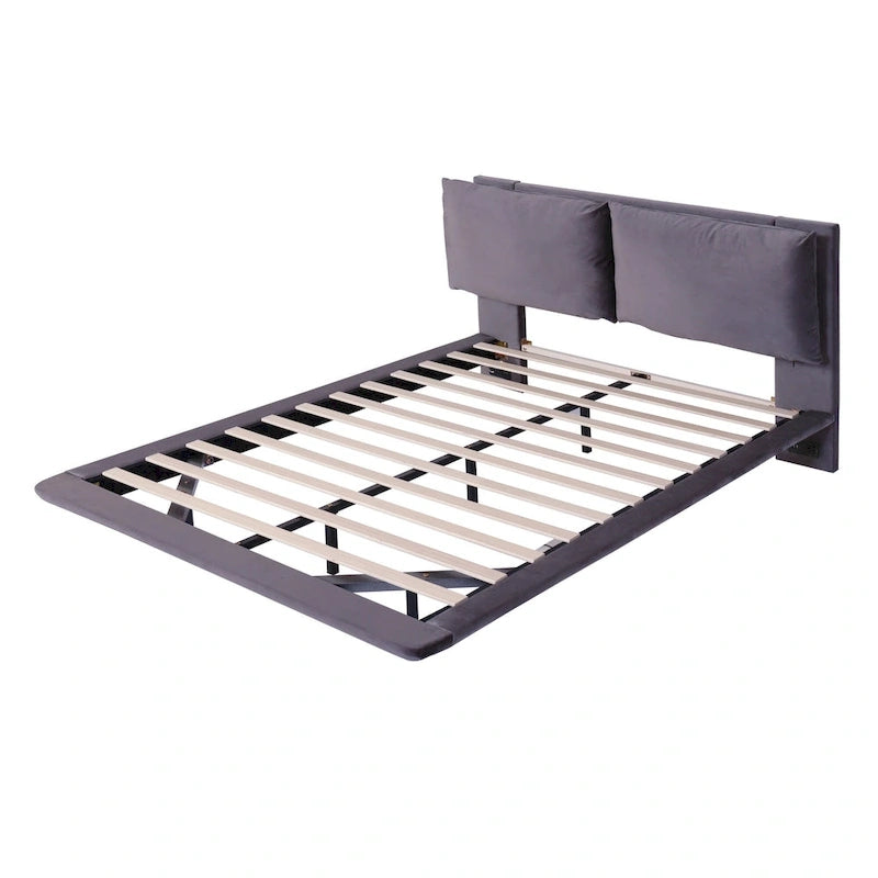 Cama de plataforma flotante de terciopelo con luz de sensor