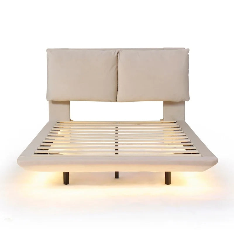 Cama de plataforma flotante de terciopelo con luz de sensor