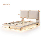 Cama de plataforma flotante de terciopelo con luz de sensor