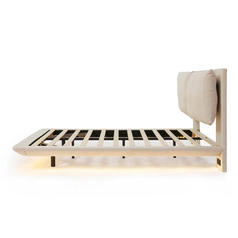 Cama de plataforma flotante de terciopelo con luz de sensor