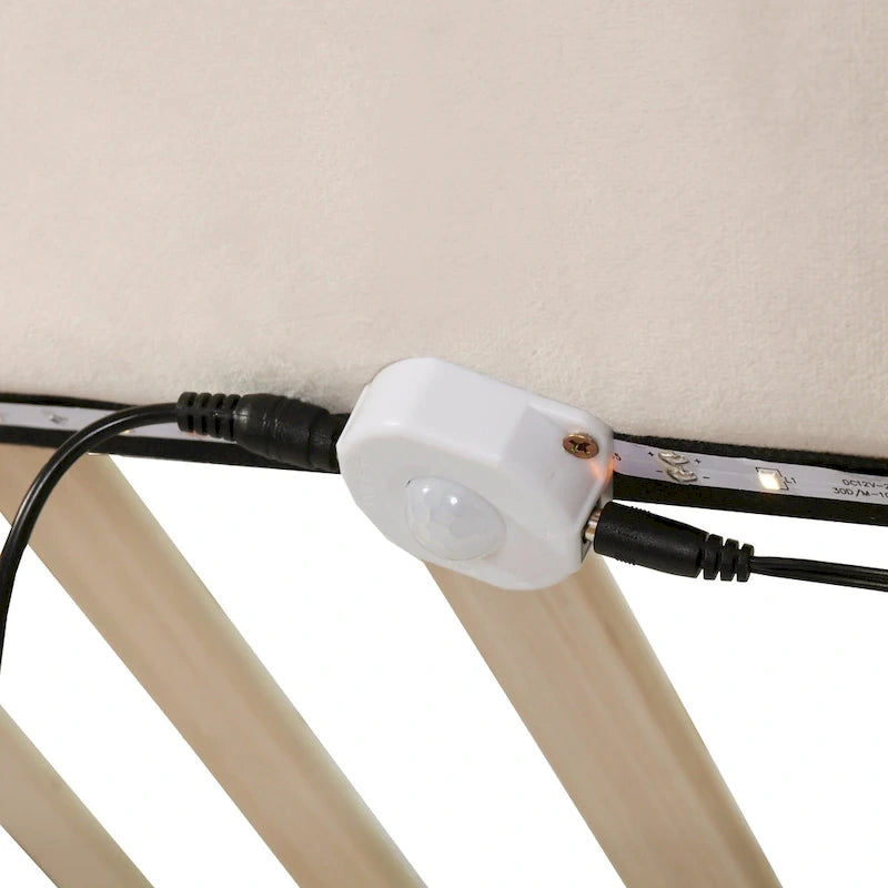 Cama de plataforma flotante de terciopelo con luz de sensor