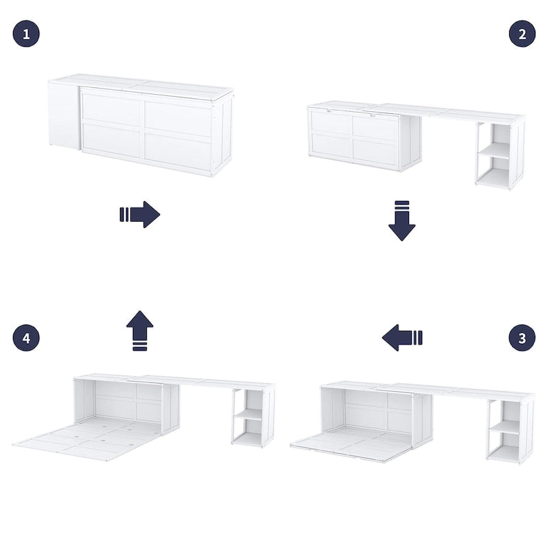 Cama Murphy de madera tamaño queen con escritorio giratorio, gabinete plegable