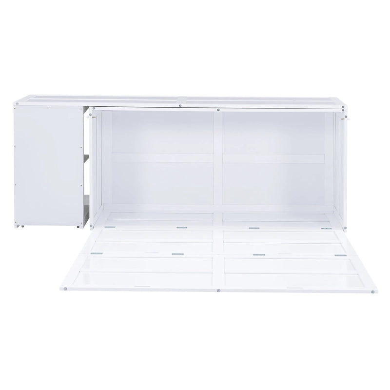 Cama Murphy de madera tamaño queen con escritorio giratorio, gabinete plegable