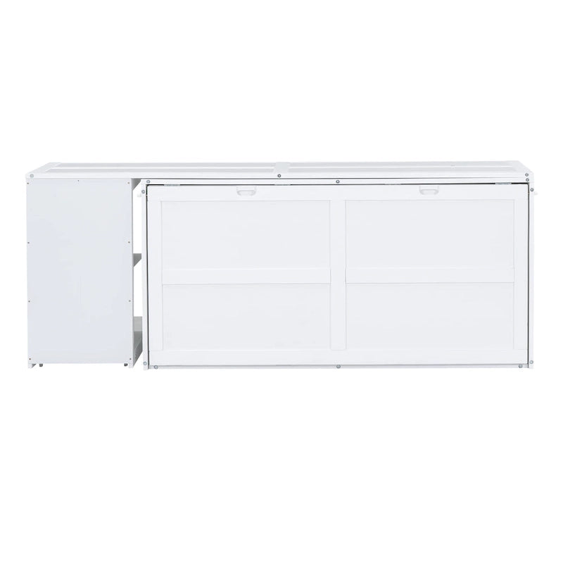 Cama Murphy de madera tamaño queen con escritorio giratorio, gabinete plegable