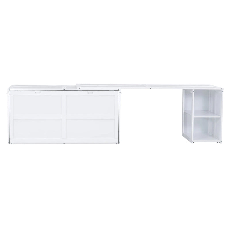 Cama Murphy de madera tamaño queen con escritorio giratorio, gabinete plegable
