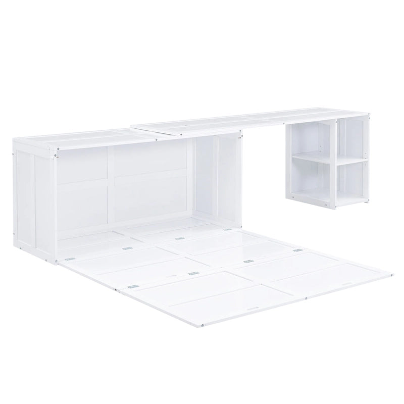 Cama Murphy de madera tamaño queen con escritorio giratorio, gabinete plegable