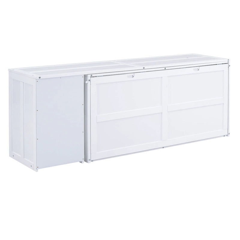 Cama Murphy de madera tamaño queen con escritorio giratorio, gabinete plegable