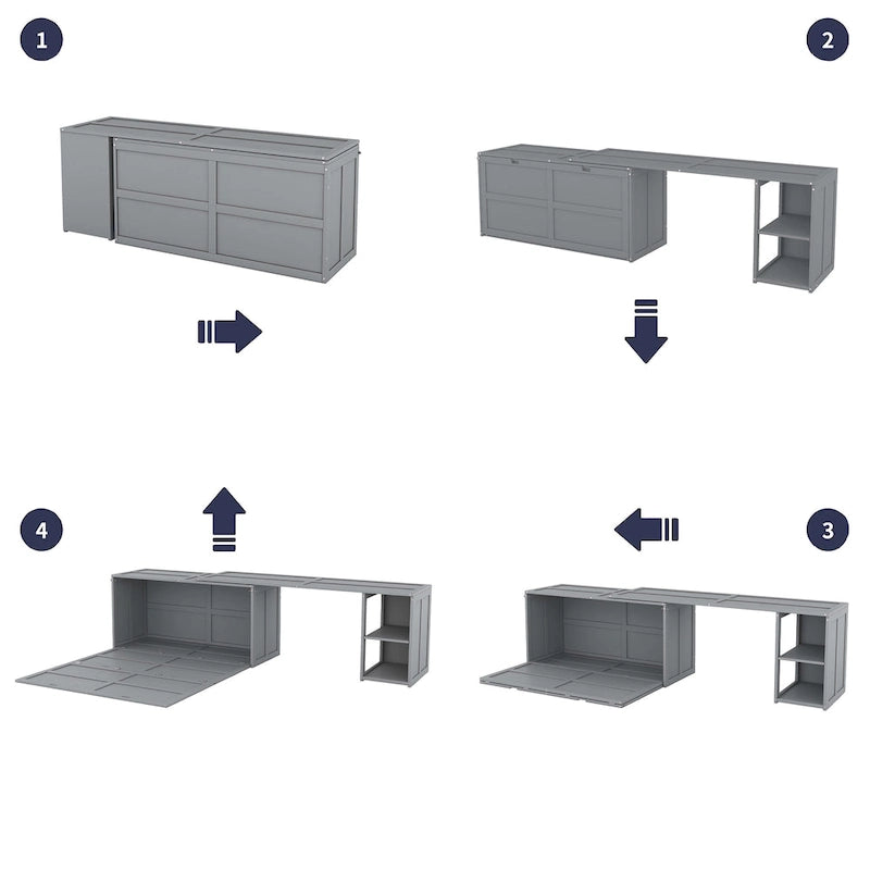 Cama Murphy de madera tamaño queen con escritorio giratorio, gabinete plegable