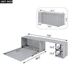 Cama Murphy de madera tamaño queen con escritorio giratorio, gabinete plegable