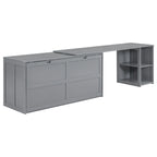 Cama Murphy de madera tamaño queen con escritorio giratorio, gabinete plegable