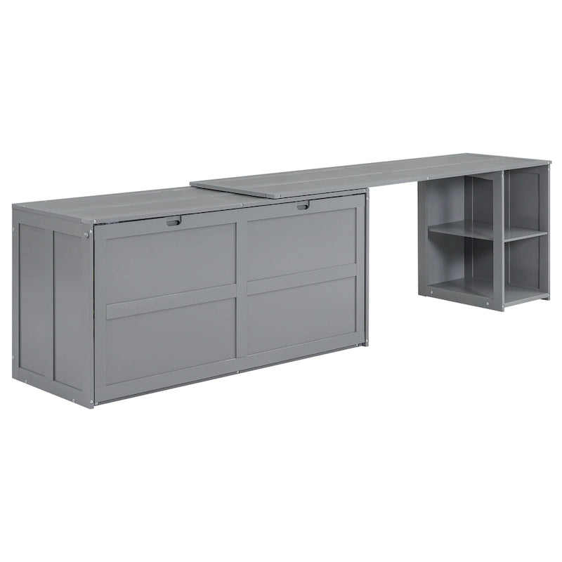 Cama Murphy de madera tamaño queen con escritorio giratorio, gabinete plegable