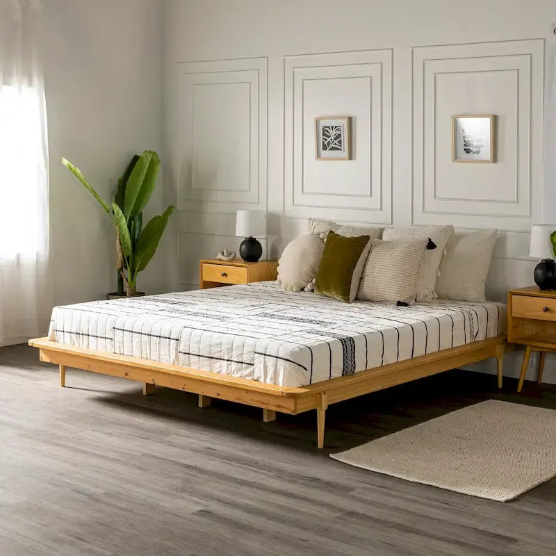 Cama de plataforma de madera maciza tamaño King