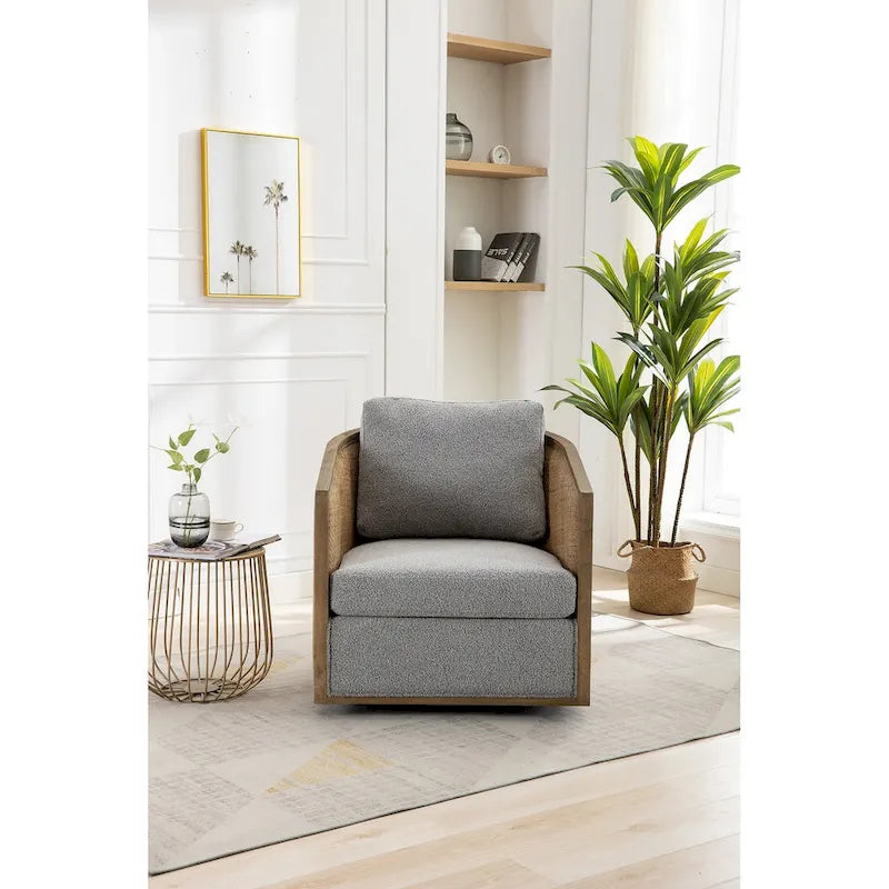 Sillón giratorio Barrel, Cómodo sillón redondo decorativo para sala de estar, Sillón club Barrel giratorio 360 grados, Sillón de ocio