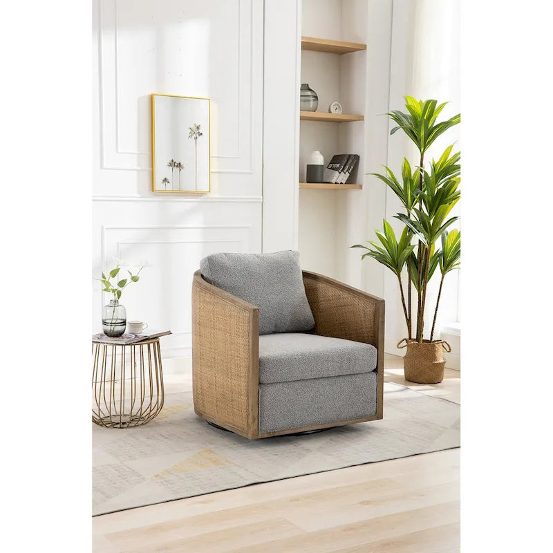 Sillón giratorio Barrel, Cómodo sillón redondo decorativo para sala de estar, Sillón club Barrel giratorio 360 grados, Sillón de ocio