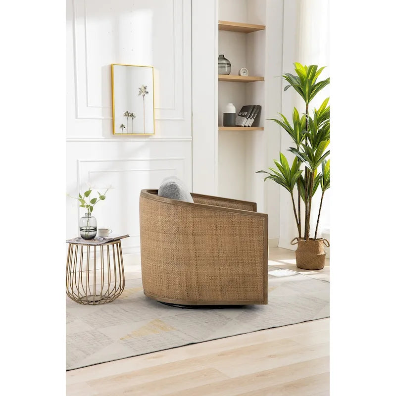 Sillón giratorio Barrel, Cómodo sillón redondo decorativo para sala de estar, Sillón club Barrel giratorio 360 grados, Sillón de ocio