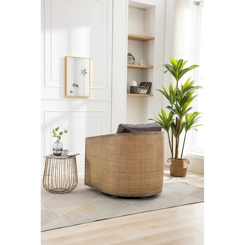 Sillón giratorio Barrel, Cómodo sillón redondo decorativo para sala de estar, Sillón club Barrel giratorio 360 grados, Sillón de ocio