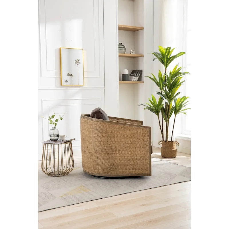 Sillón giratorio Barrel, Cómodo sillón redondo decorativo para sala de estar, Sillón club Barrel giratorio 360 grados, Sillón de ocio