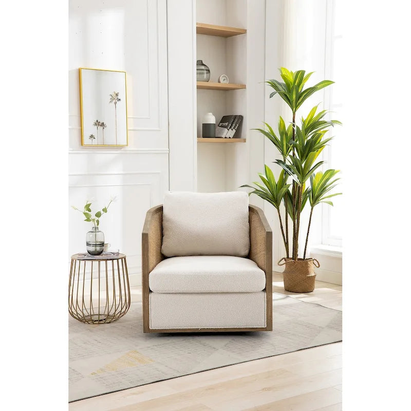 Sillón giratorio Barrel, Cómodo sillón redondo decorativo para sala de estar, Sillón club Barrel giratorio 360 grados, Sillón de ocio