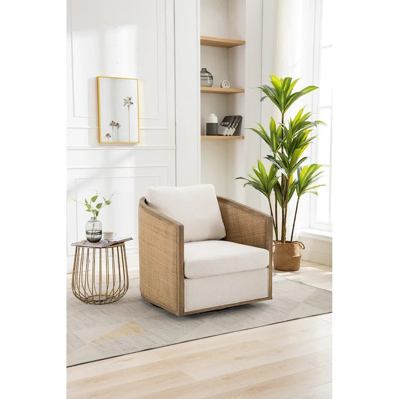 Sillón giratorio Barrel, Cómodo sillón redondo decorativo para sala de estar, Sillón club Barrel giratorio 360 grados, Sillón de ocio