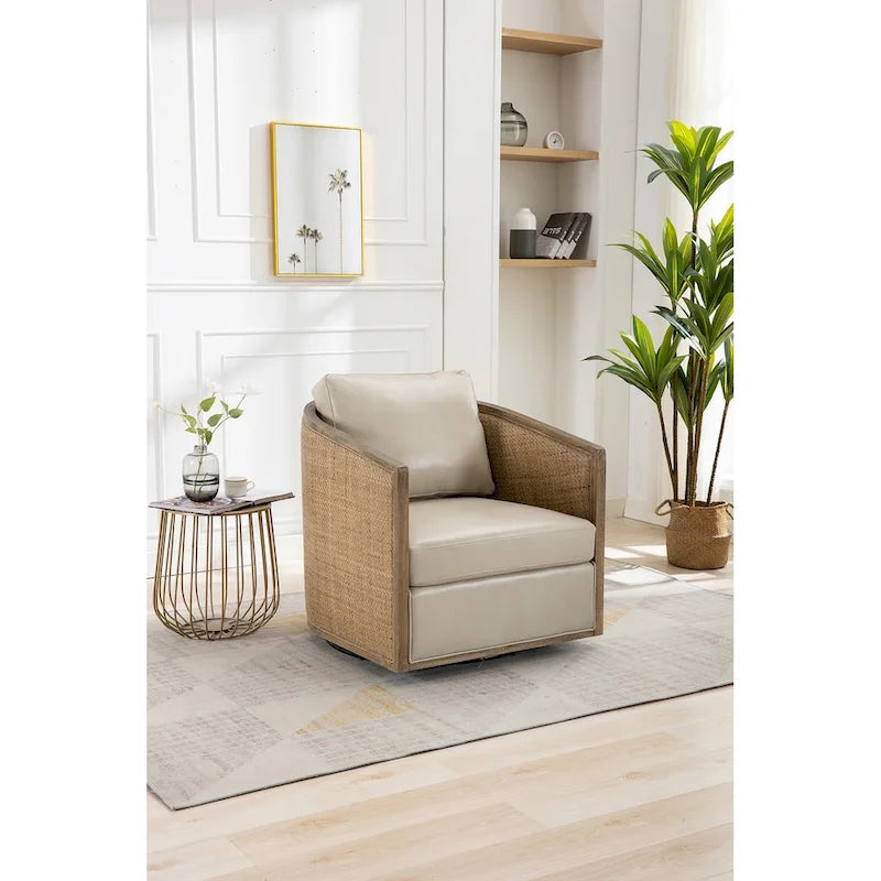 Sillón giratorio Barrel, Cómodo sillón redondo decorativo para sala de estar, Sillón club Barrel giratorio 360 grados, Sillón de ocio