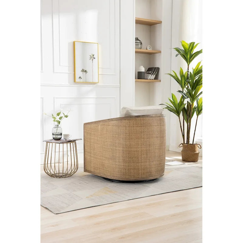 Sillón giratorio Barrel, Cómodo sillón redondo decorativo para sala de estar, Sillón club Barrel giratorio 360 grados, Sillón de ocio