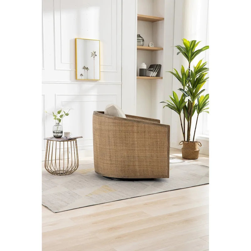 Sillón giratorio Barrel, Cómodo sillón redondo decorativo para sala de estar, Sillón club Barrel giratorio 360 grados, Sillón de ocio