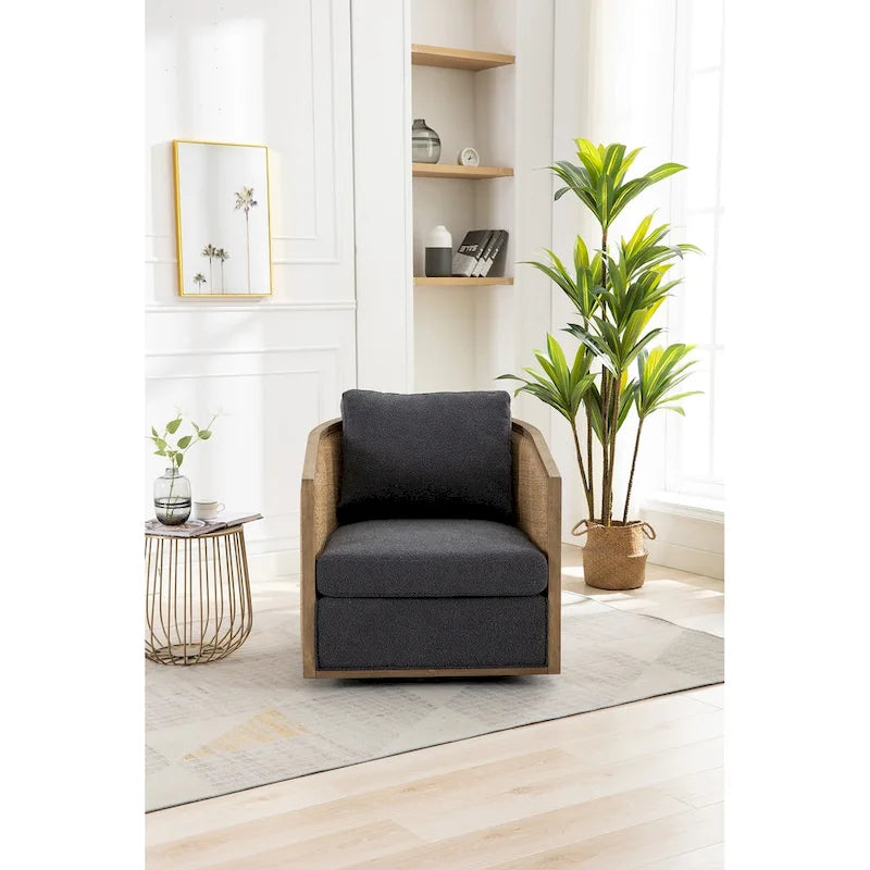 Sillón giratorio Barrel, Cómodo sillón redondo decorativo para sala de estar, Sillón club Barrel giratorio 360 grados, Sillón de ocio