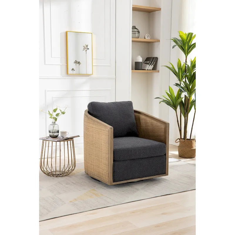 Sillón giratorio Barrel, Cómodo sillón redondo decorativo para sala de estar, Sillón club Barrel giratorio 360 grados, Sillón de ocio