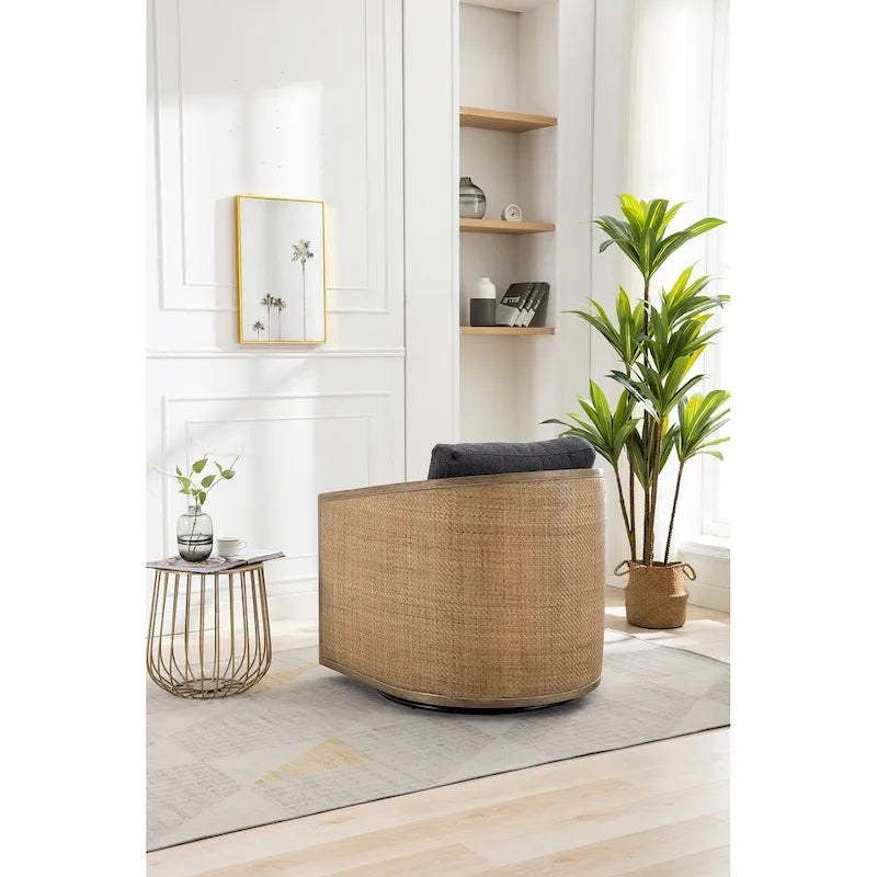 Sillón giratorio Barrel, Cómodo sillón redondo decorativo para sala de estar, Sillón club Barrel giratorio 360 grados, Sillón de ocio