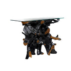 Mesa Consola de Tocón de Teca con Borde Natural y Cubierta de Vidrio Transparente - Negro - 16 An. x 49 L x 32 Al.