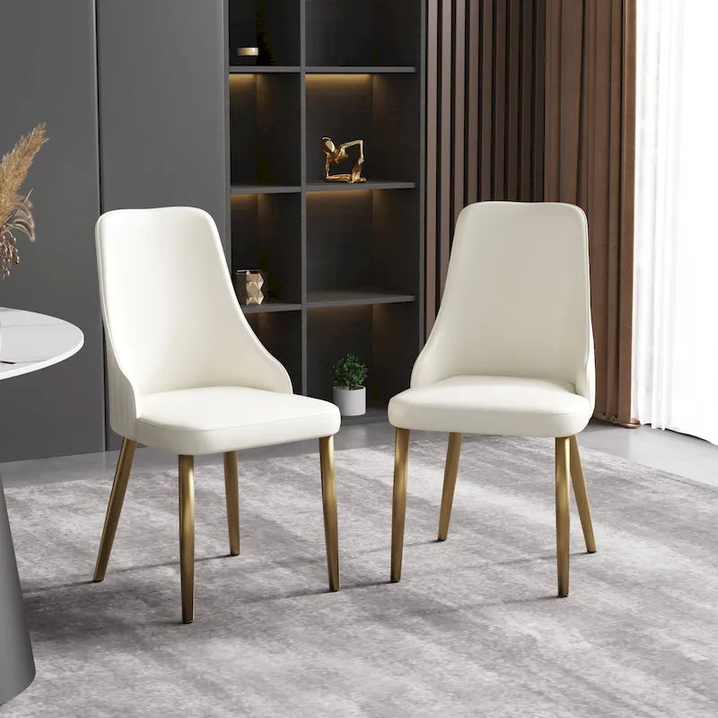 Sillas de comedor modernas de piel sintética en blanco crema (juego de 2) - N/A