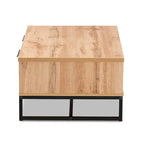 Mesa de centro con 2 cajones en madera de roble marrón y metal negro