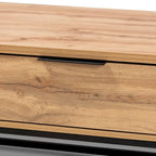 Mesa de centro con 2 cajones en madera de roble marrón y metal negro
