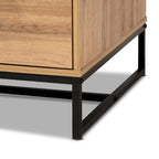 Mesa de centro con 2 cajones en madera de roble marrón y metal negro